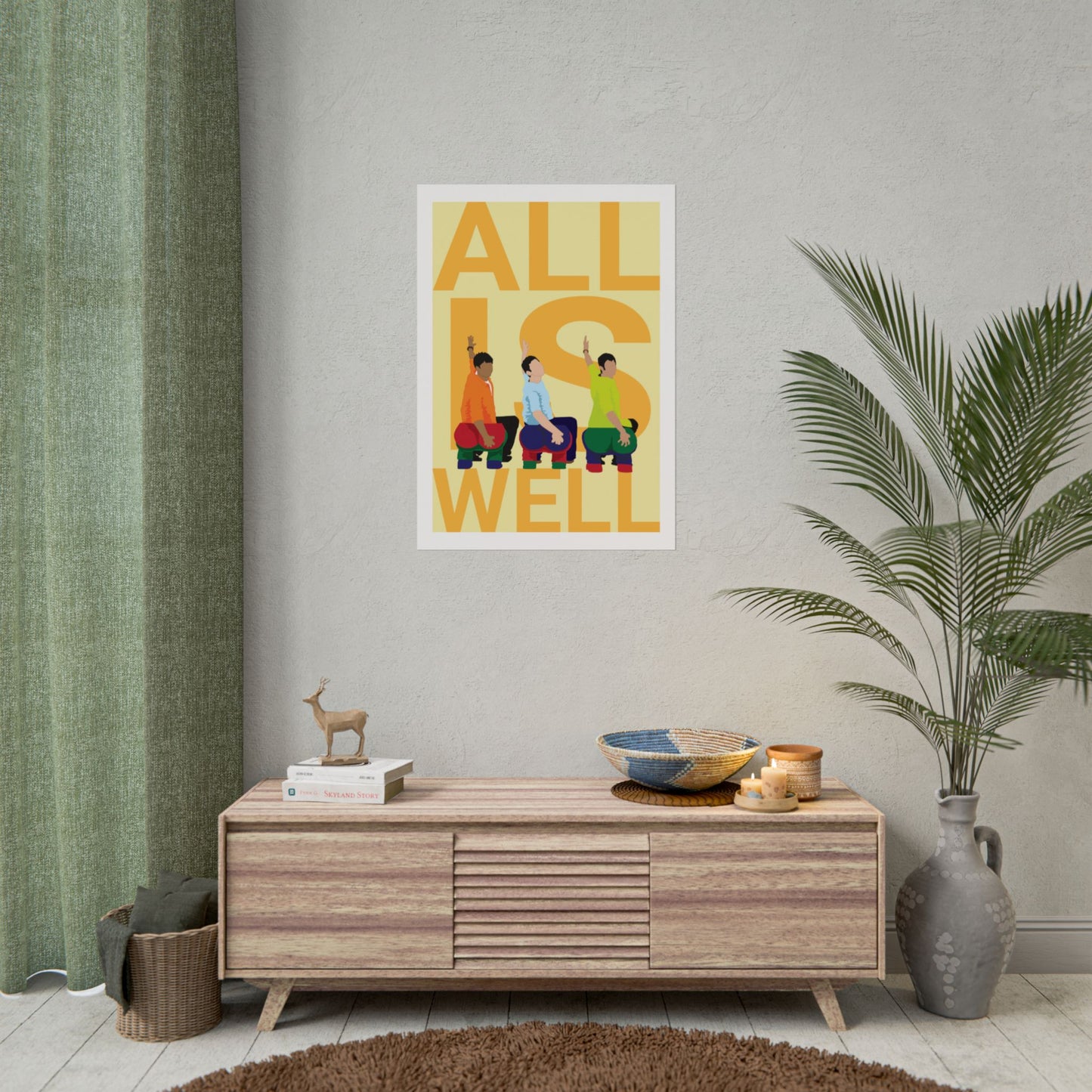 Motivational Wall Art Poster - 'All Is Well' - Colorful Design for Positive Vibes