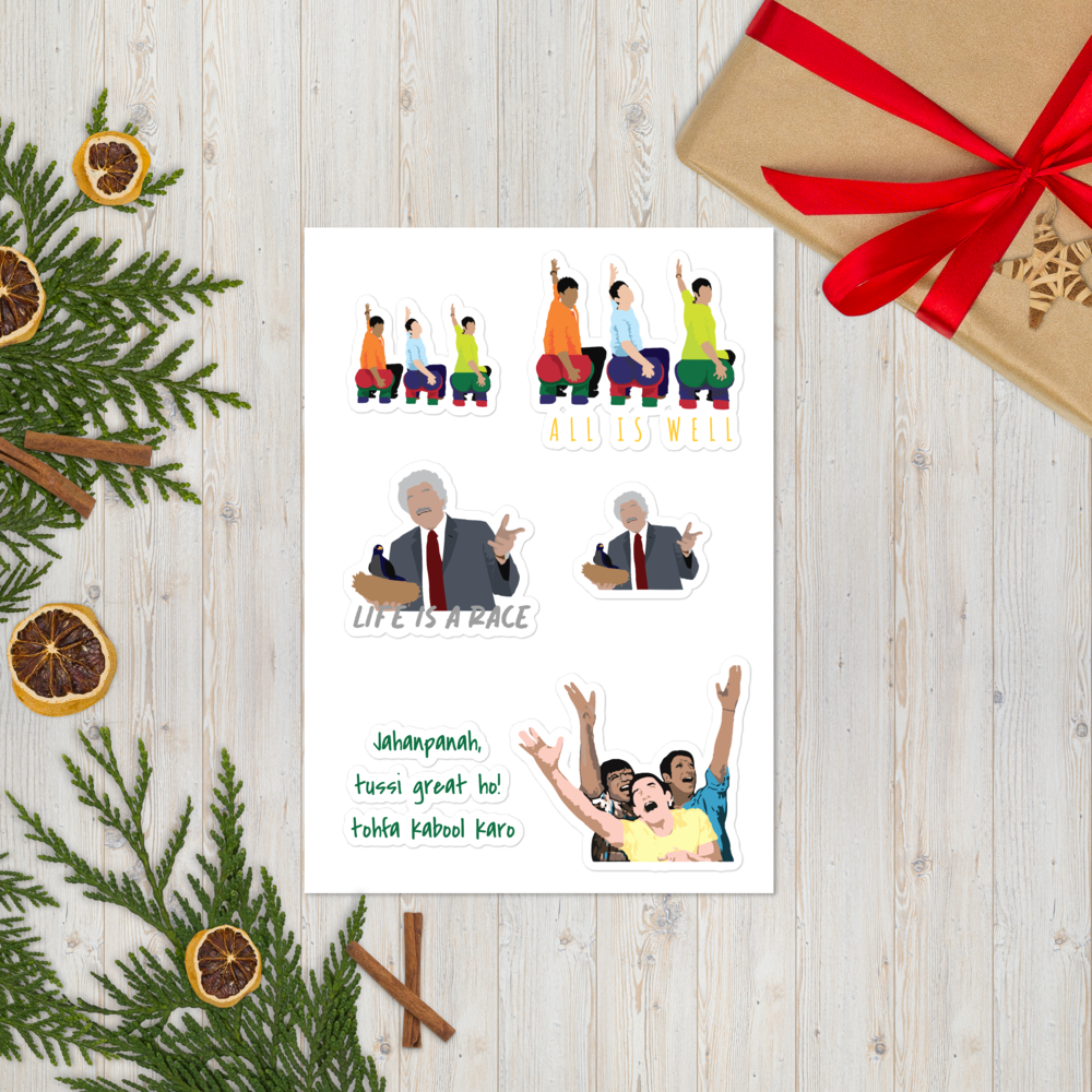 3 Idiots Sticker Pack – Rancho, Farhan & Raju in Glossy Style