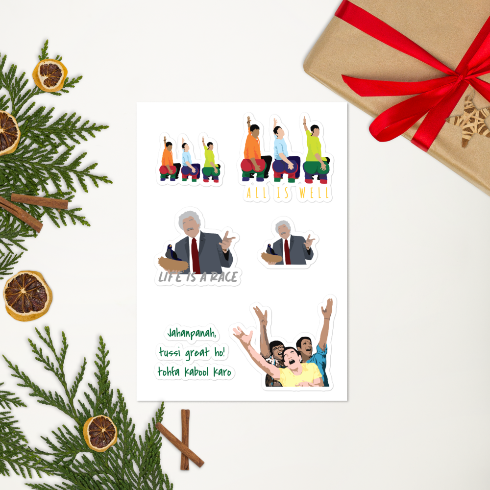 3 Idiots Sticker Pack – Rancho, Farhan & Raju in Glossy Style