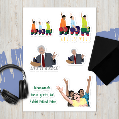 3 Idiots Sticker Pack – Rancho, Farhan & Raju in Glossy Style