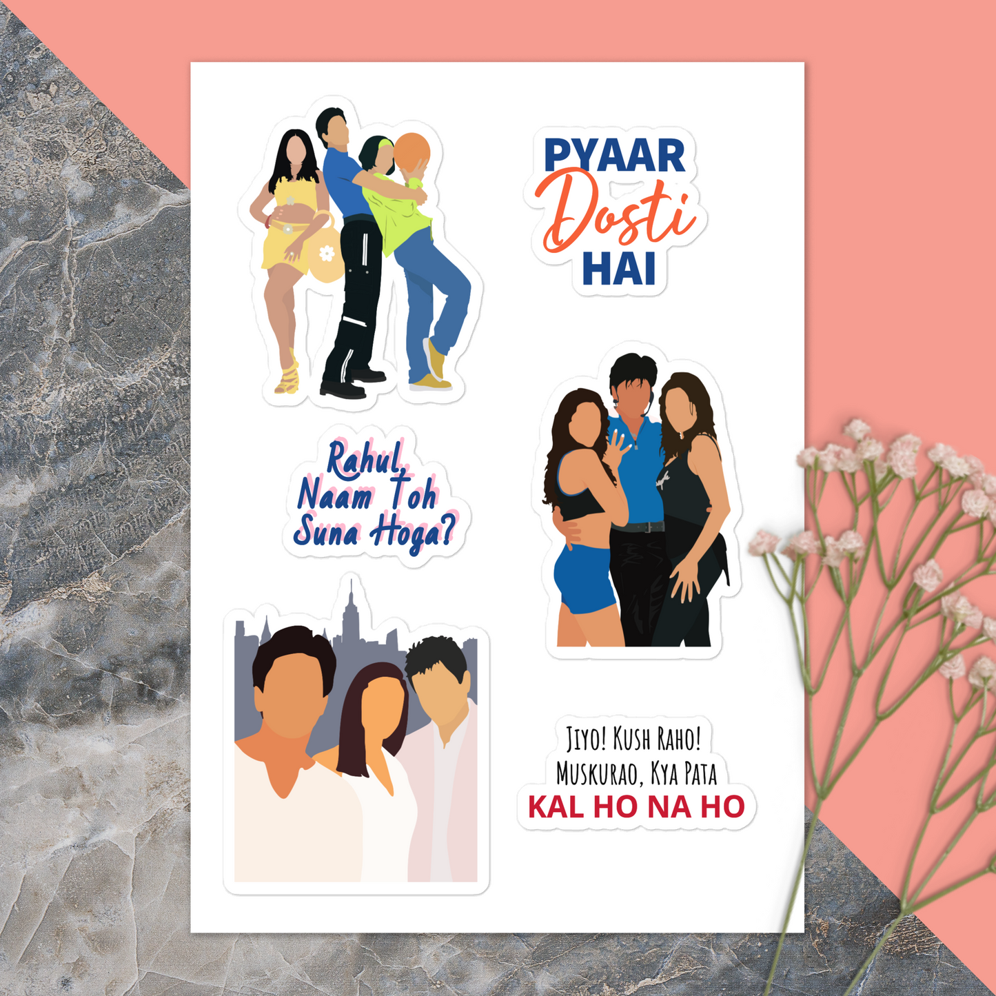 SRK Love Stories Sticker Set – Kuch Kuch, Dil Toh Pagal Hai & Kal Ho Naa Ho