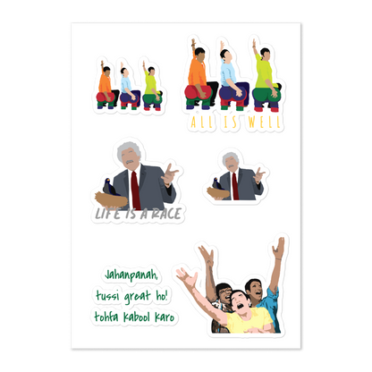 3 Idiots Sticker Pack – Rancho, Farhan & Raju in Glossy Style