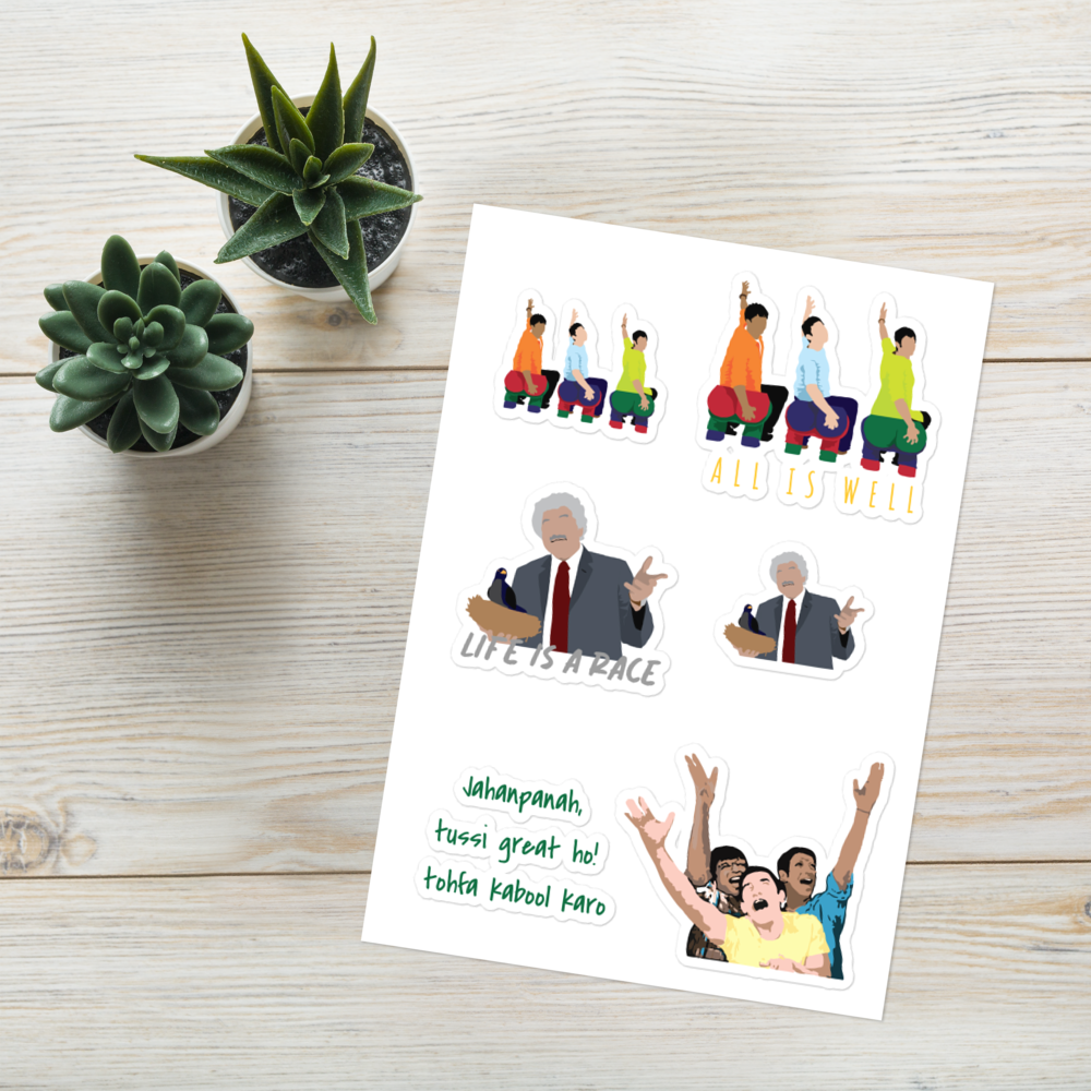 3 Idiots Sticker Pack – Rancho, Farhan & Raju in Glossy Style
