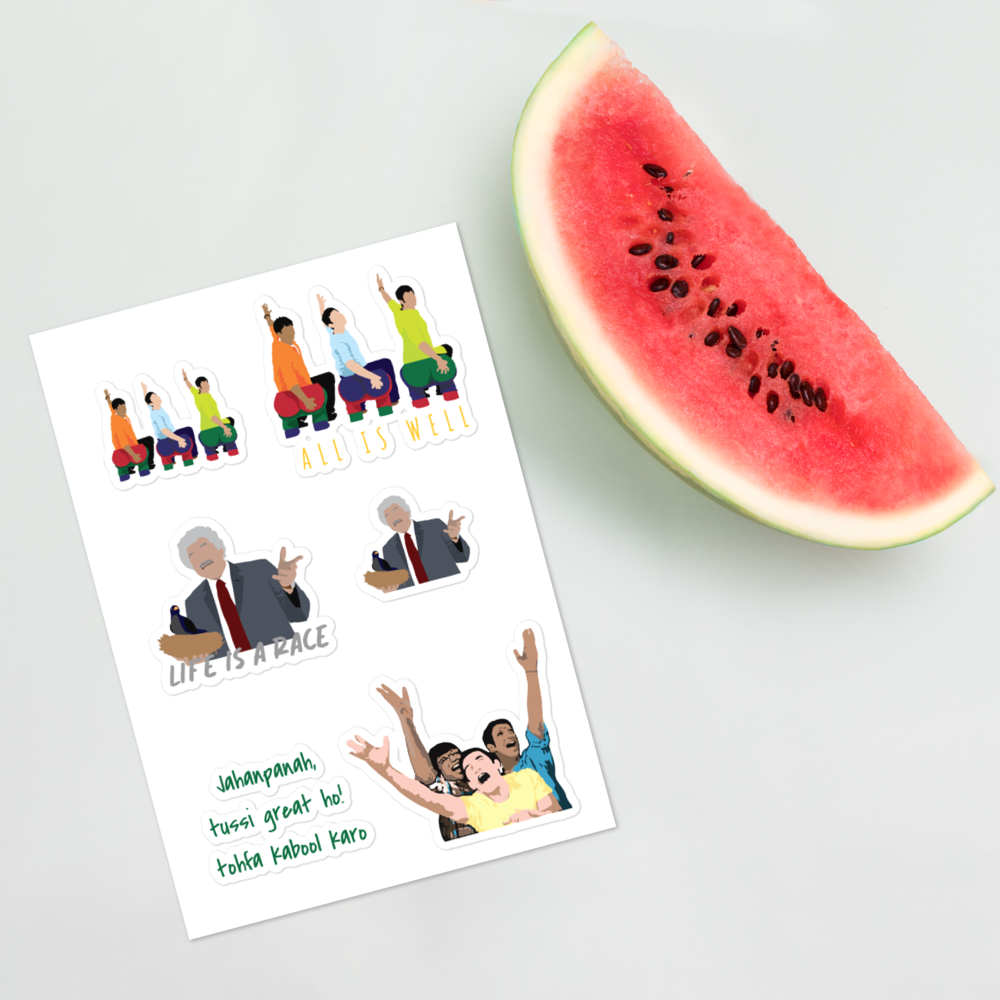 3 Idiots Sticker Pack – Rancho, Farhan & Raju in Glossy Style