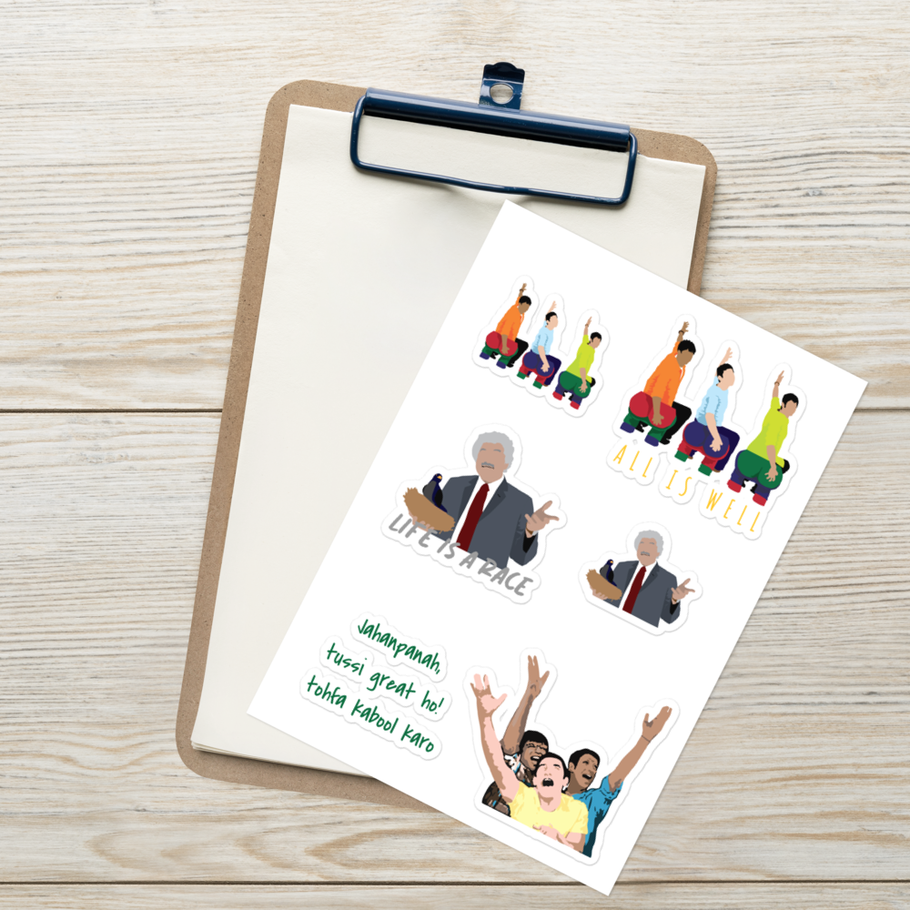 3 Idiots Sticker Pack – Rancho, Farhan & Raju in Glossy Style