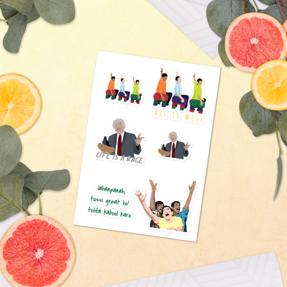 3 Idiots Sticker Pack – Rancho, Farhan & Raju in Glossy Style