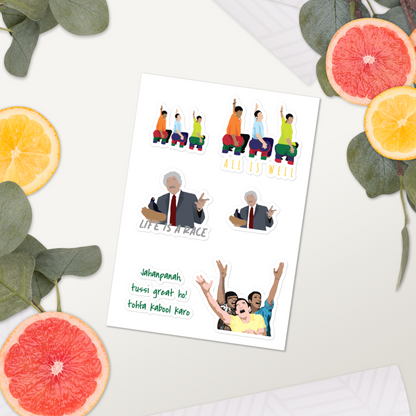 3 Idiots Sticker Pack – Rancho, Farhan & Raju in Glossy Style