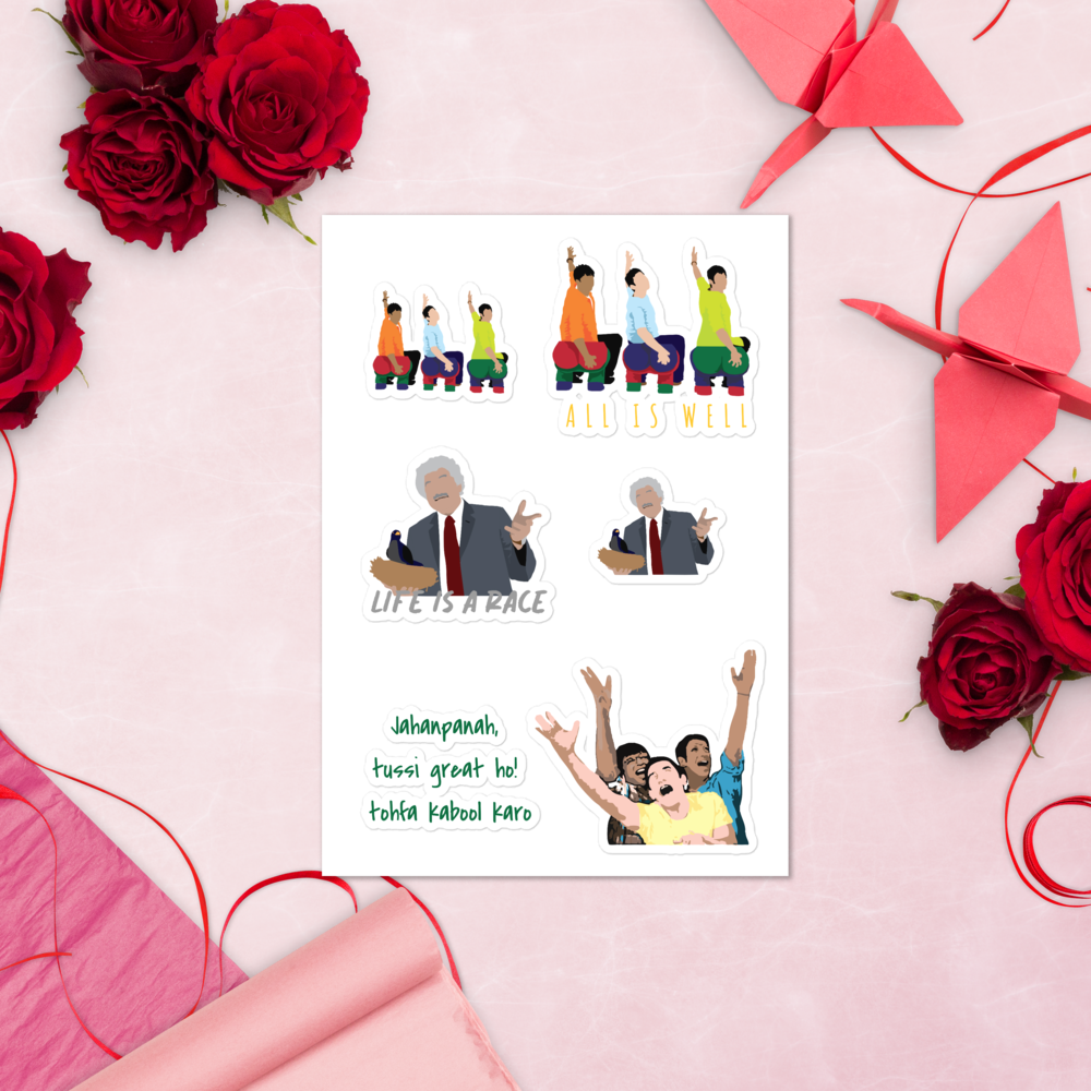 3 Idiots Sticker Pack – Rancho, Farhan & Raju in Glossy Style