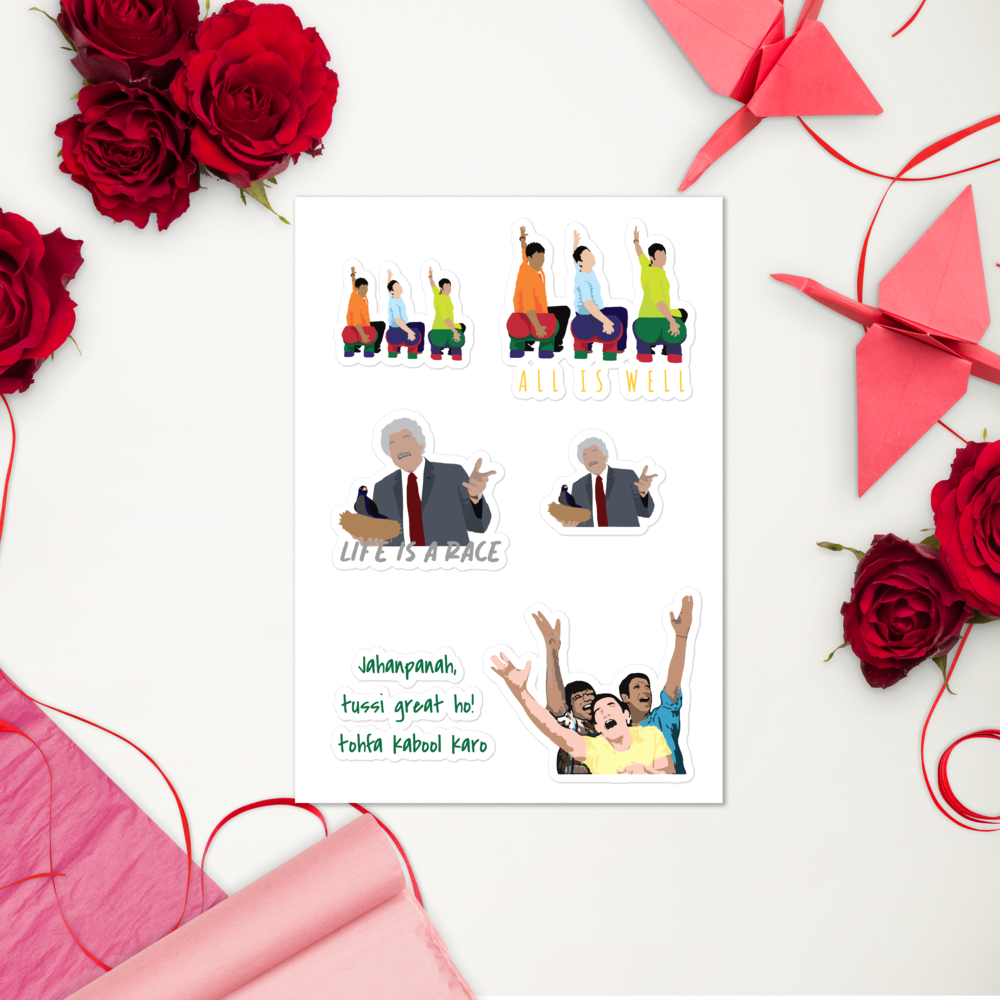 3 Idiots Sticker Pack – Rancho, Farhan & Raju in Glossy Style