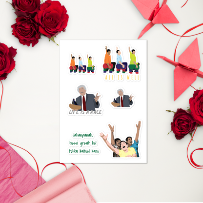 3 Idiots Sticker Pack – Rancho, Farhan & Raju in Glossy Style